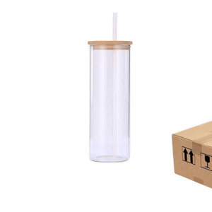 25oz CASE (25 UNITS) Sublimation Glass Tumbler Cups Beer Can W/Bamboo Lids transparent/frosted - Tumblerbulk