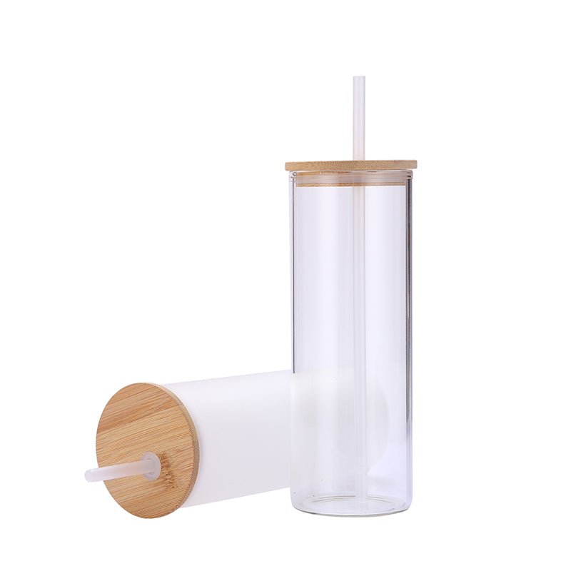 25 Count 16oz Sublimation Glass Beer Can with Bamboo Lid and Straw