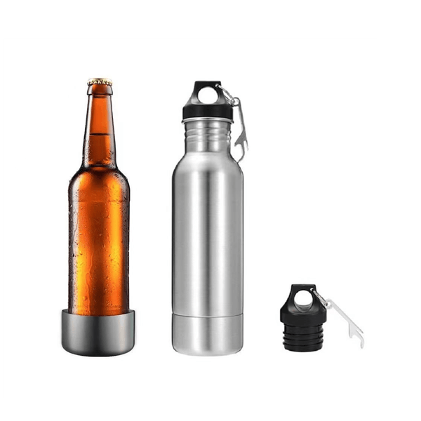 600ML Beer Bottle Insulator, Stainless Steel Insulator To Keep Beer Cold With Bottle Opener/Beer Bottle Holder, Double Section Cup - Tumblerbulk
