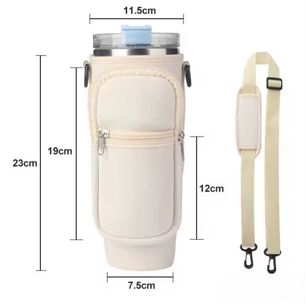 Water Bottle Carrier Bag Compatible with Stanley 30 40oz Tumbler with Handle, Water Bottle Holder with Adjustable Shoulder Strap