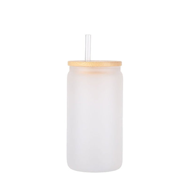 Case of 16/32/50pcs 16oz Glass Tumbler With Straw Beer Can Shaped Glasses with Bamboo Lids and Straw - Glass Cups, Beer Glasses, Cute Tumbler Cup - Tumblerbulk
