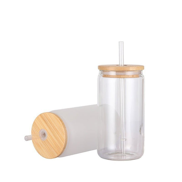 Case of 16/32/50pcs 16oz Glass Tumbler With Straw Beer Can Shaped Glasses with Bamboo Lids and Straw - Glass Cups, Beer Glasses, Cute Tumbler Cup - Tumblerbulk