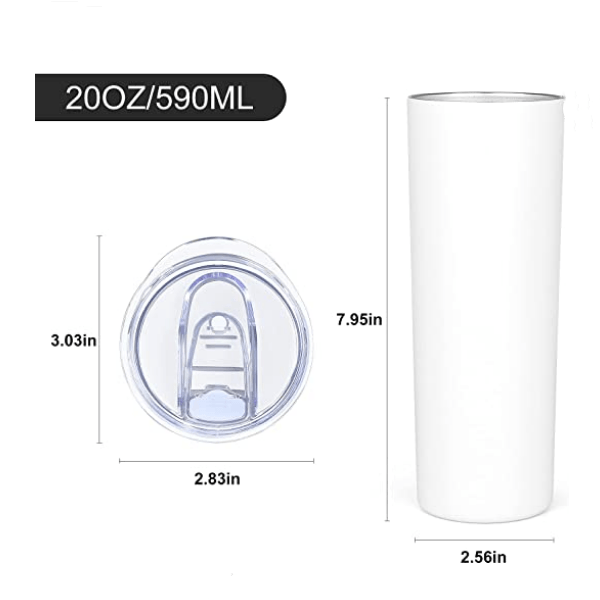 Case of 48*20oz Sublimation blank straight skinny tumbler with lid and plastic straw - Tumblerbulk