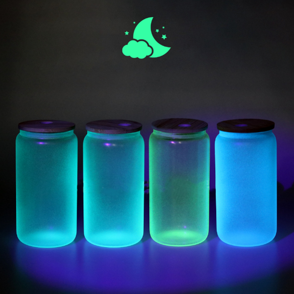 Case of 50/32/16pk 16oz Mason Glow In Dark Sublimation Matte Beer Glass Can Tumbler With Bamboo Lid