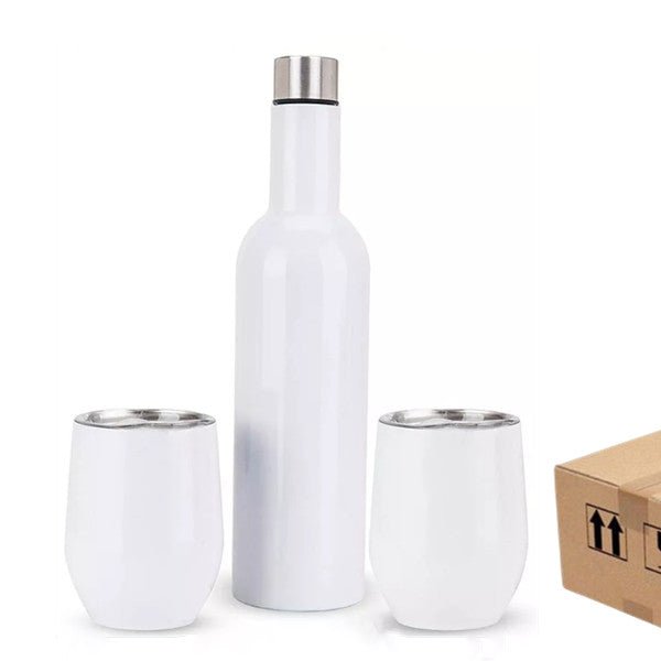 12oz SUBLIMATION WHITE WINE BOTTLE AND 2 GLASS GIFT SET,wine tumbler set,wine  cups with lids  Tumblerbulk