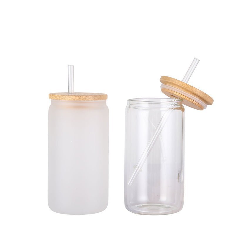 Case of 16/32/50pcs 16oz Glass Tumbler With Straw Beer Can Shaped Glasses  with Bamboo Lids and Straw - Glass Cups, Beer Glasses, Cute Tumbler Cup   Tumblerbulk
