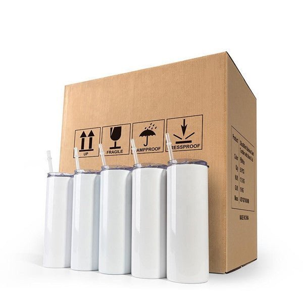 thumbnail image 2 of A-SUB 20 Oz Straight Sublimation Tumbler Blanks - 4-50 Bulk, White, With Lid & Straw 2 of 6