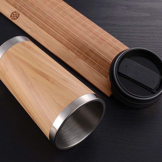 16oz Bamboo Stainless Steel Bottle Coffee Mug Insulated Bamboo Travel Tumbler Eco-friendly Tea Cup flask - Tumblerbulk