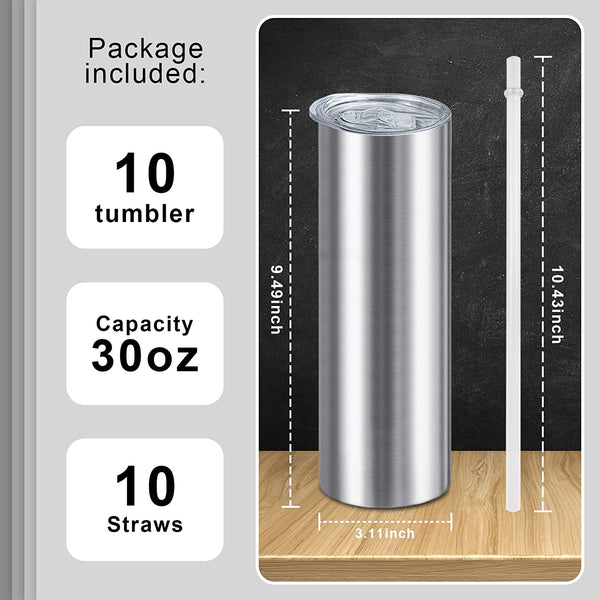 20oz (30unit) Skinny Silver Sublimation Tumblers Blanks Tumbler Cups With Lid And Plastic Straw - Tumblerbulk