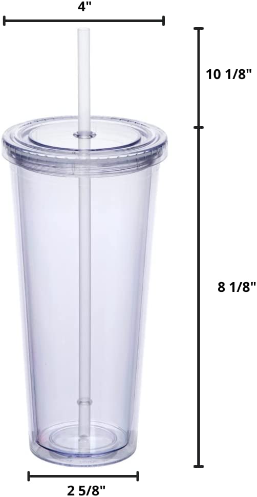 Double Wall Clear Plastic Tumblers,Reusable Cup With Lids And Straws For  Adults Kids,Insulated Tumbler,BPA FREE 480ml/16OZ
