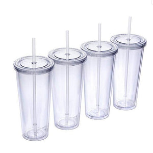 16oz Clear Insulated Acrylic Tumblers with Lid & Straw, Bulk Double Wall Reusable Classic Cup, Great Plastic Tumblers for Cold Drinks, Coffee