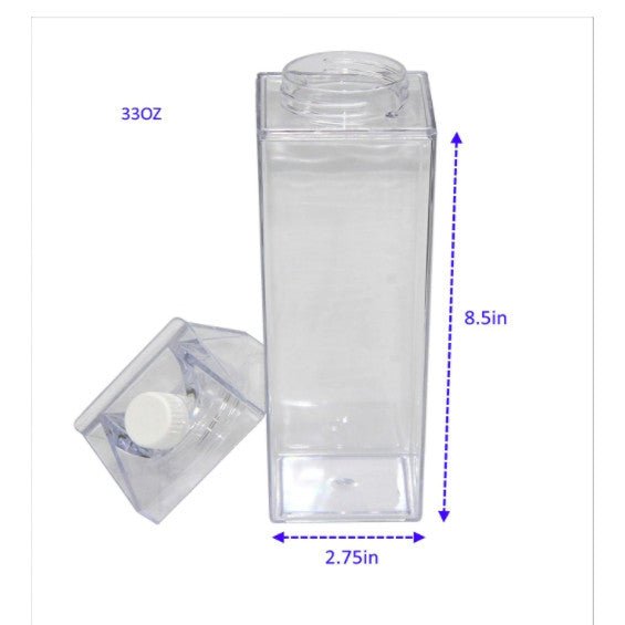 33oz 500ml 1L Milk carton water bottle 1000ml Clear Square plastic acrylic reusable jug bulk container box travel outdoor crystal sports cup juice fridge gym - Tumblerbulk