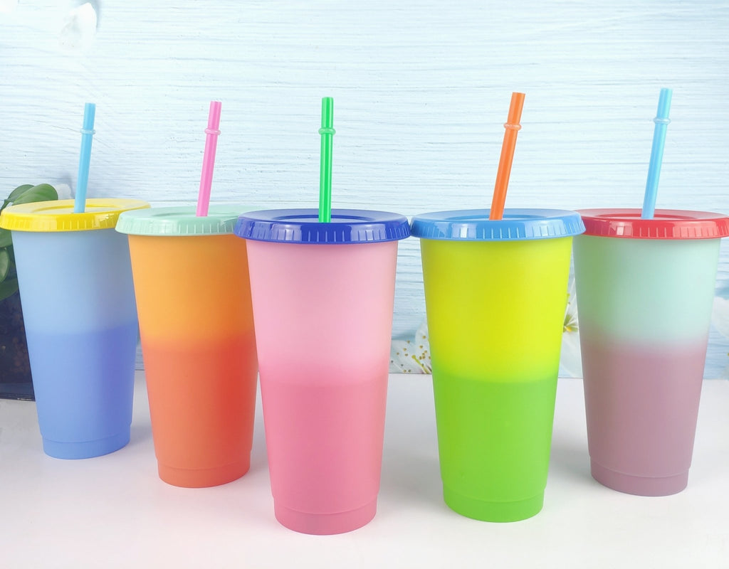 Plastic Cups With Lids and Straws 