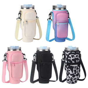 Water Bottle Carrier Bag Compatible with Stanley 30 40oz Tumbler with Handle, Water Bottle Holder with Adjustable Shoulder Strap