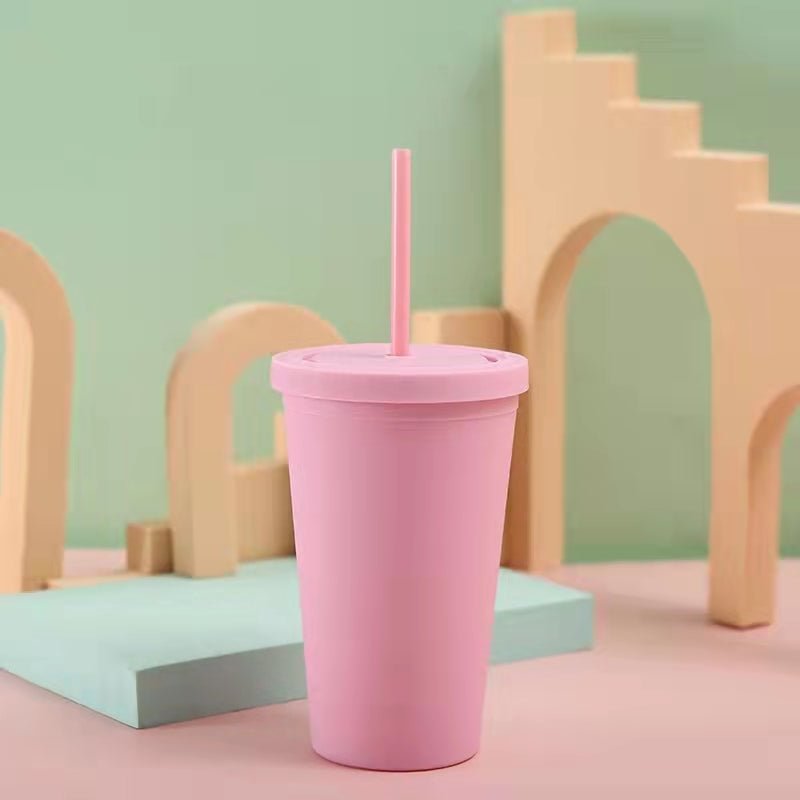 Tumbler with Straw Small Pink with Black I LOVE YOU ( 16 oz.)