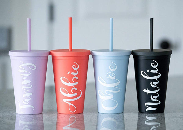 Case of 25Pack Tumblers with Lids 16oz Colored Acrylic Cups with Lids and Straws | Double Wall Matte Plastic Bulk Tumblers With FREE Straw Cleaner! - Tumblerbulk