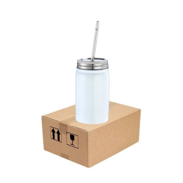 Case of 25pcs 17oz Mason jar stainless steel double walled insulation with lid and plastic straw - Tumblerbulk