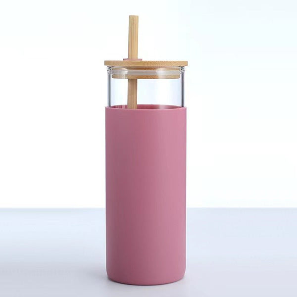 Case of 25pk 16oz Glass Water Bottle Silicone Protective Sleeve Bamboo Lid And Straw - Tumblerbulk