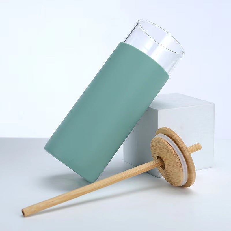 Glass Cups With Bamboo Lids and Straws - 4 pc 16oz can shaped glass bottle  with silicone sleeve - Cu…See more Glass Cups With Bamboo Lids and Straws 