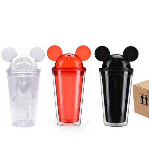 Case of 48pcs 16oz mickey mouse ear tumbler wholesale mickey ears acrylic tumbler cup with straw - Tumblerbulk