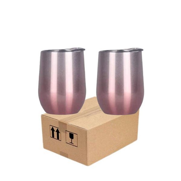 Case of 48pcs Matte Wine Tumbler Stemless Glasses Stainless Steel Cup  Insulation Double Walled with Lid Rose Gold,Black,Skybule