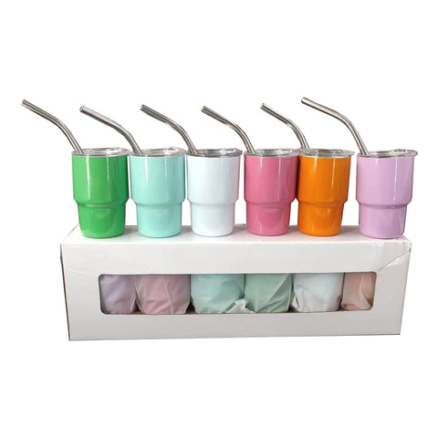 2 oz Case (6/50 Units) Sublimation Mini Car Cup Color Curved Double Wall Insulation with Straw
